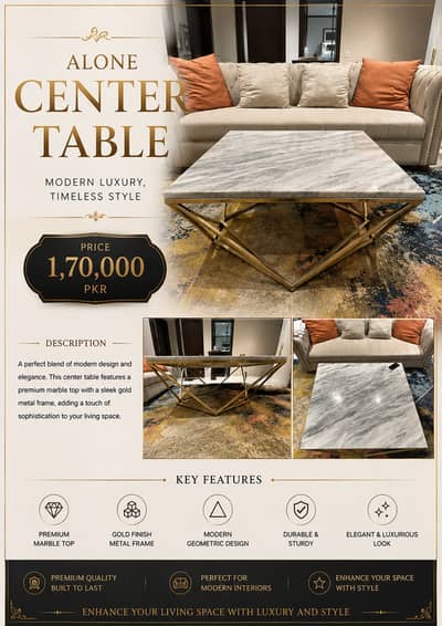 Luxury Marble Center Table for Sale | Modern Gold Frame Coffee Table