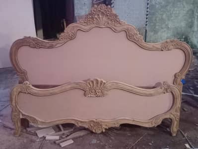 Beautiful Carved Wooden Bed Set For Sale