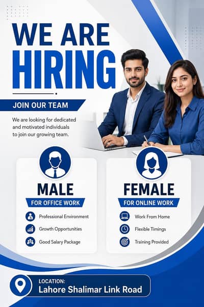 we are hiring staff male and female.