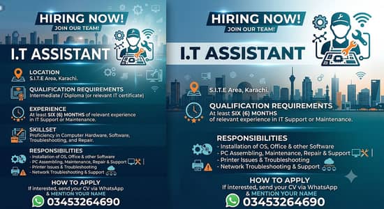 IT Job, IT Assistant, Jobs, Karachi