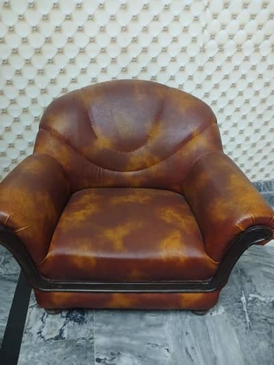 4 Brown Leather Single Seater Sofa Chairs - Like New `Set of `