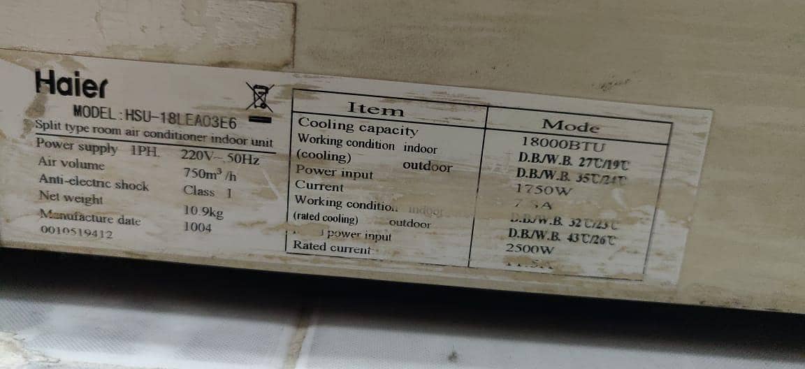 Haier 1.5 split Ac 3