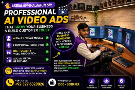 Graphic Design,Video Editing and AI video Ad services work available.