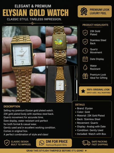 Elysian Gold Plated Watch with Box | Quartz | Excellent Condition