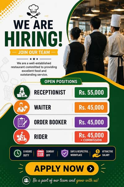 Urgent Restaurant Staff Required | 0371-1353195