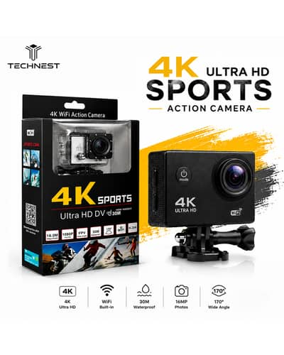 4K Ultra HD Sports Action Camera with WiFi, 30M Waterproof, 16MP, 1080