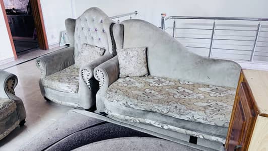 Used 7 Seater Sofa and 3 Table Set for Urgent Sale