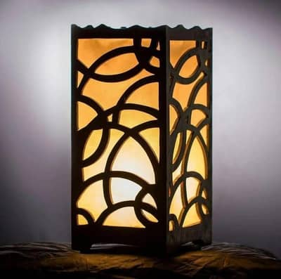rechargeable wooden table lamp with circular cut out design