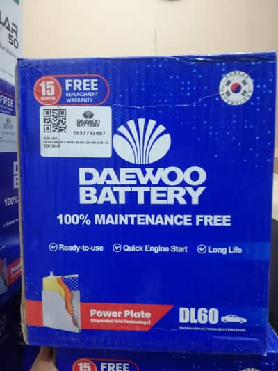 Daewoo DL60 40AH Car Battery | 15 Month Warranty | Karachi