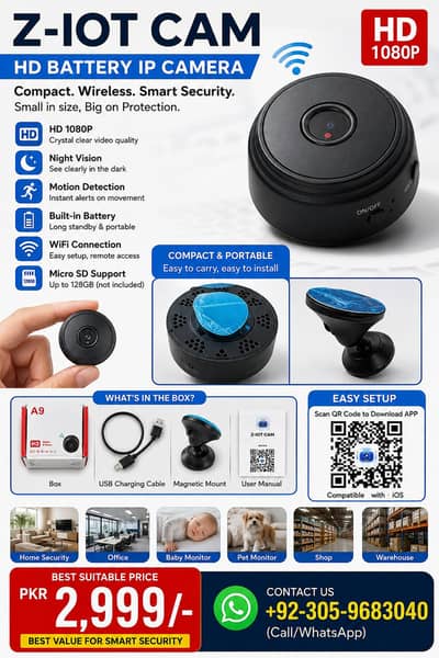 A9 HD 1080P Mini WiFi Wireless Security Camera | Z-IOT CAM