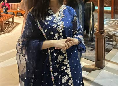 Aqua Noir 3 Piece Embroidered Suit – Navy Blue