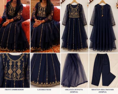 Blue Layer Maxi with Organza Dupatta – Excellent Condition