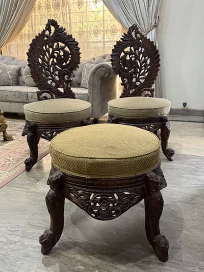 Royal Hand Carved Sheesham Wooden Chairs – 3 Pieces