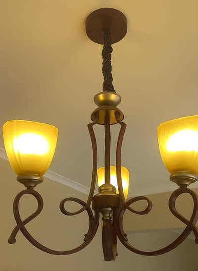 Two Metalic Chandeliers with Glass Shades -Maroon color