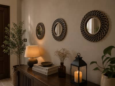 3 Decorative Wall Mirrors + Wall Clock | Home Décor Set