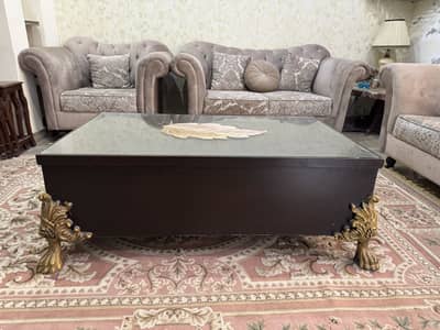 Luxury Wooden Center Table with Glass Top