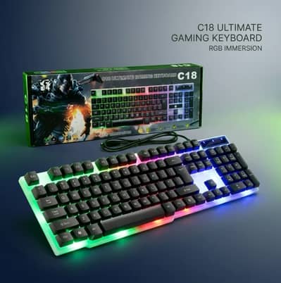 C18 Wired Gaming Keyboard – RGB Light Gaming Keyboard for PC & Laptop
