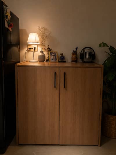 Wooden Storage Cabinet + Rolling Side Table | Multipurpose Furniture
