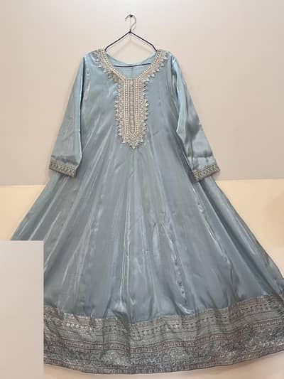 Silk ice blue party wear maxi
