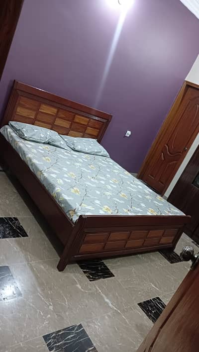 Wooden Queen Size Bed with Mattress – Brown Color