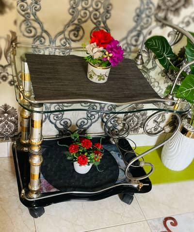 Silver chrome and gold serving trolley urgent sale