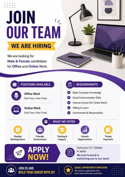 we are hiring male and female for office and online work