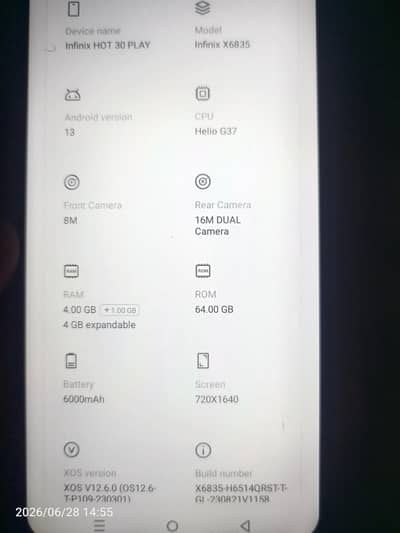 infinix hot 30 play 4/64 =0300/9810398