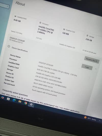HP Laptop RAM 8.00 GB , Core i5-6300U , Graphic card 256GB SSD ,