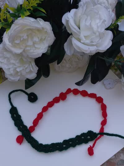 Handmade Crochet Bracelet Red and Green Boho style