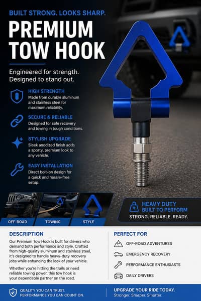 Premium Blue Aluminum Tow Hook – Heavy Duty