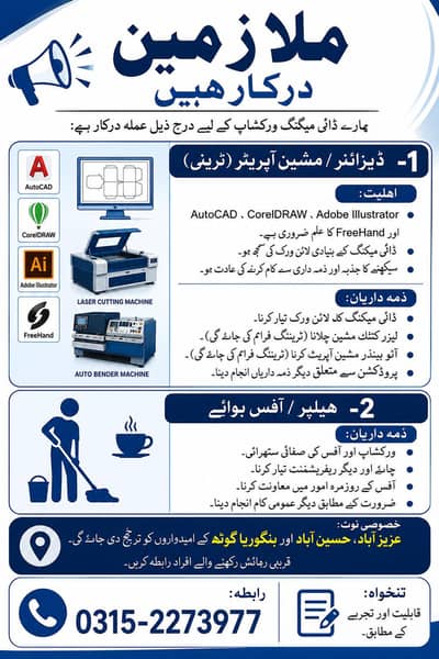 We Are Hiring ملازمین درکار ہیں