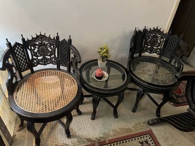 Wooden rattan chairs