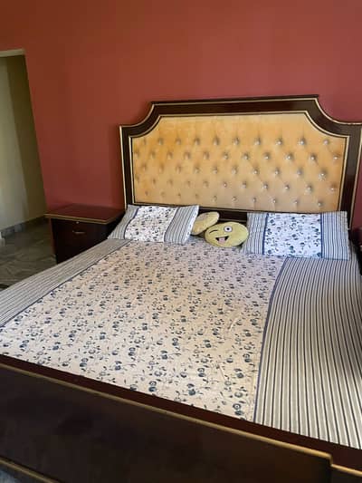 Wooden Bed set with side tables and dressing table