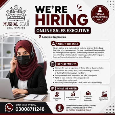 Female Online Sales Executive Required