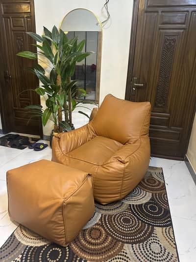 Sachem Bean Bag with 16" Footstool – Premium Silicon Fabric
