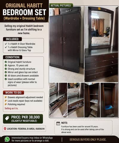 Original Habitt Bedroom Set for Sale (Wardrobe + Dressing Table)