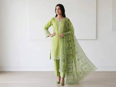 cotton loan Embroidered 3pcs Multicolour set