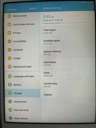 Samsung Tab A 2 Gb Ram 16 GB Rom White color only Tab