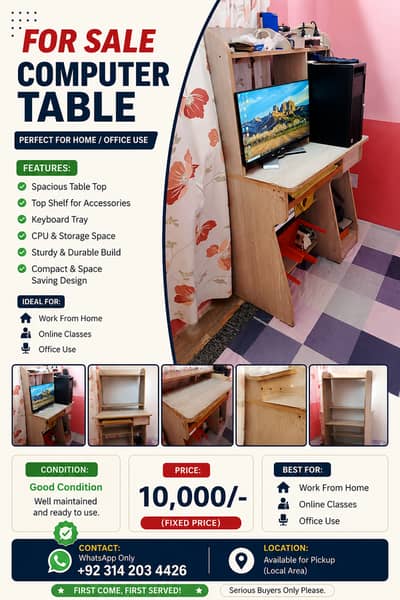 Wooden Computer Table | Study Table | Office Desk | Excellent Conditi