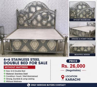 Elegant Floral Double Bed with Stylish Steel Frame without mattress