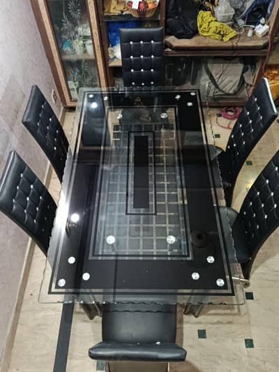 6 Seater Glass Dining Table -10/10 Condition -Lahore