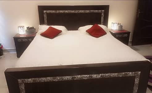 Double Bed with side tables, wall mirror and dresser