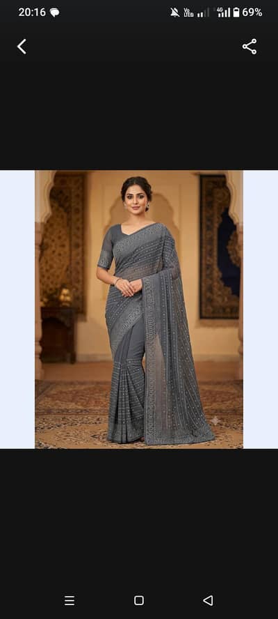 unstitched Grey chiffon stone work saree