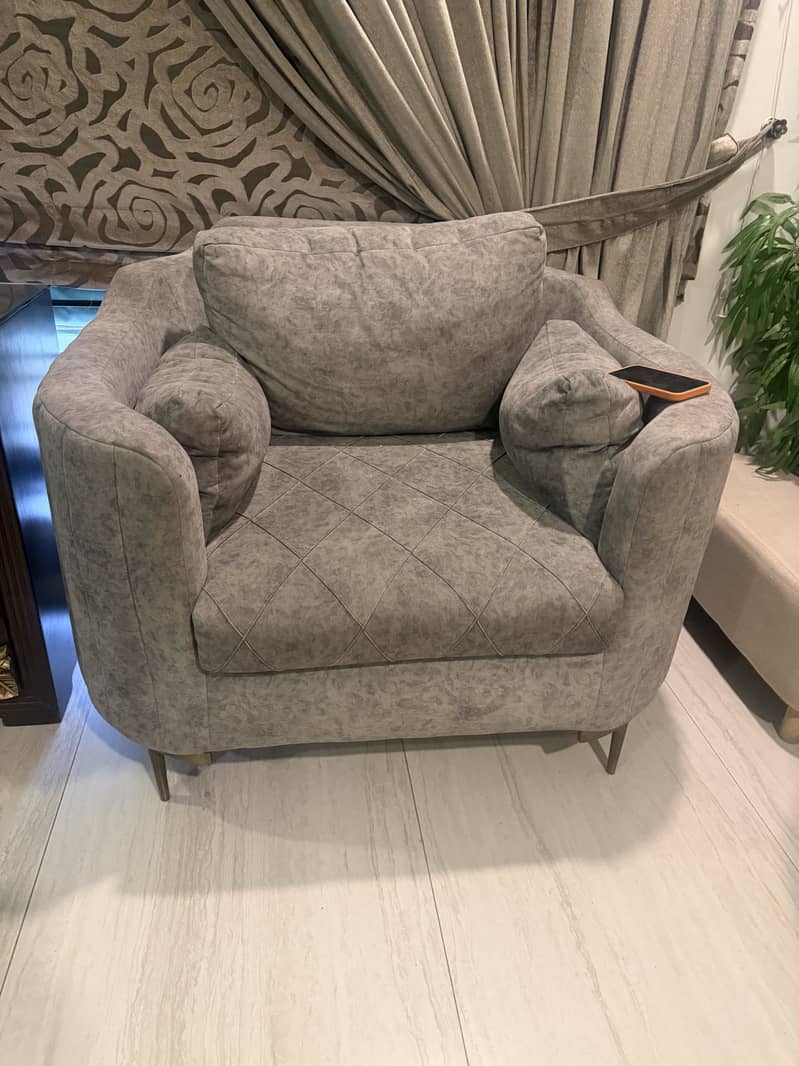 Luxury 7-Seater Sofa Set with Brass Legs | 3+2+1+1 Seater + 2 Ottomans 3