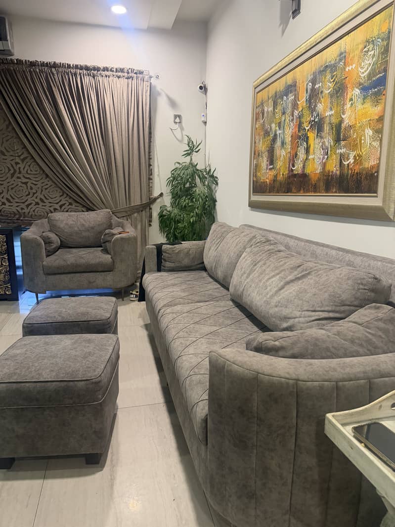 Luxury 7-Seater Sofa Set with Brass Legs | 3+2+1+1 Seater + 2 Ottomans 4