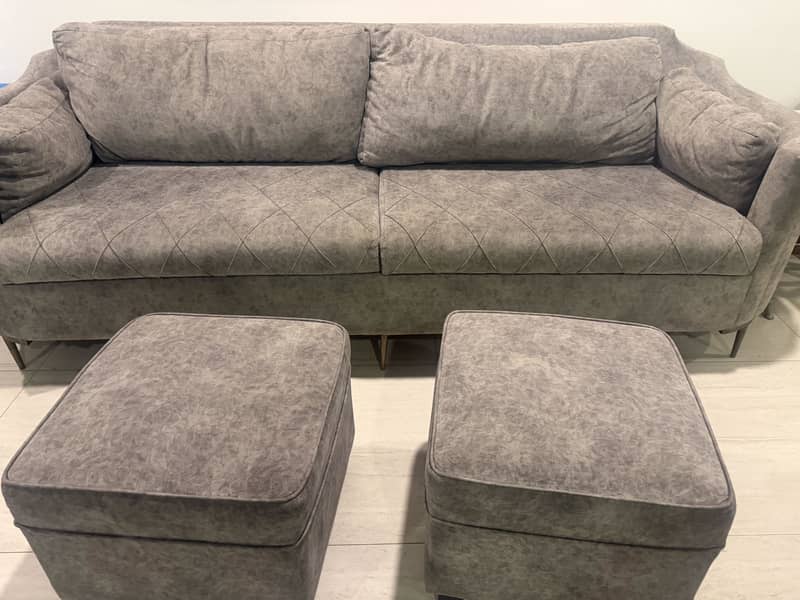 Luxury 7-Seater Sofa Set with Brass Legs | 3+2+1+1 Seater + 2 Ottomans 5