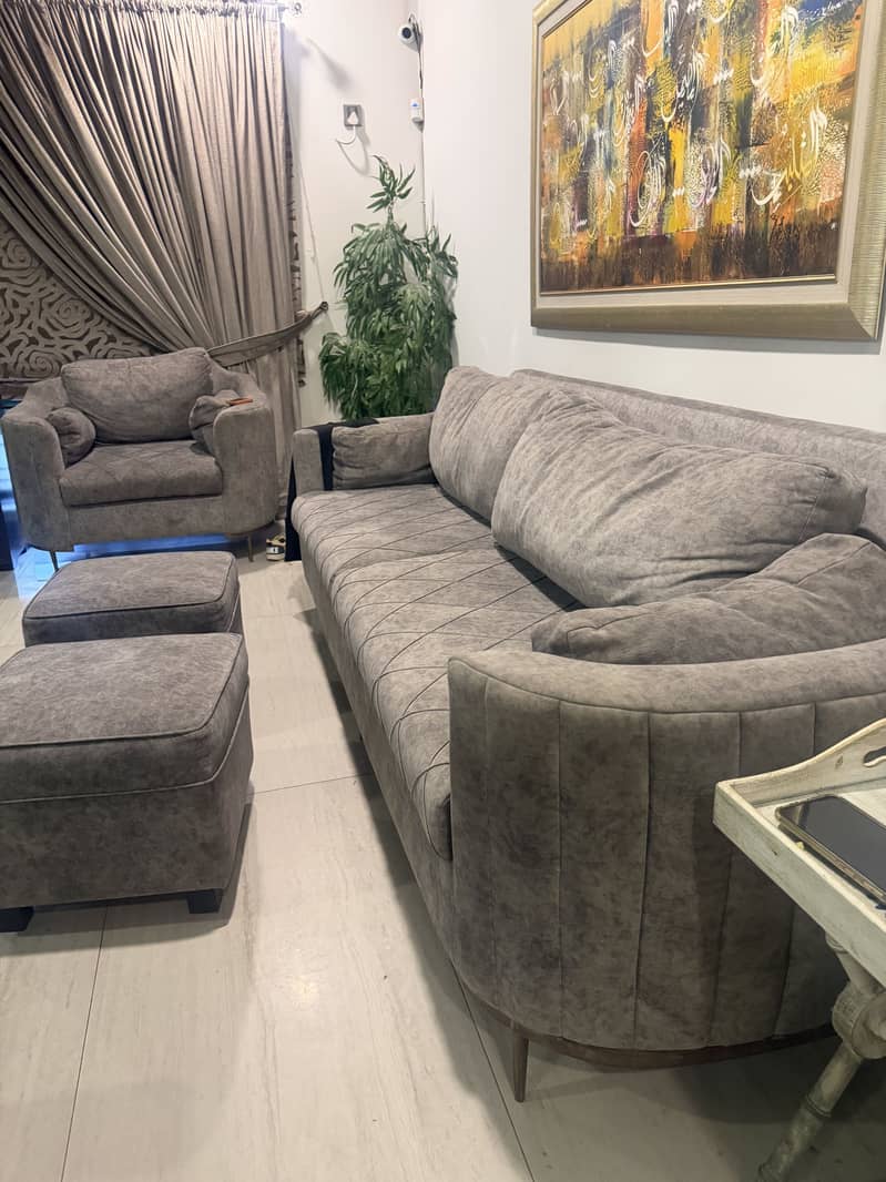 Luxury 7-Seater Sofa Set with Brass Legs | 3+2+1+1 Seater + 2 Ottomans 6