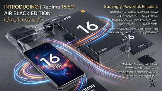 Realme 16 5g 256 Gb (8GB+10Gb)12Gb Black color for sell