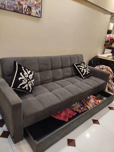 Interwood Sofa Cum Bed Pair + Resin Side Tables Set | Used