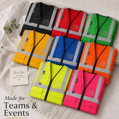 High visibility safety vest, reflective stripes, breathable mesh, adj